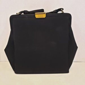 Vintage Black Felt Paris Handbag with Kiss Lock Closure